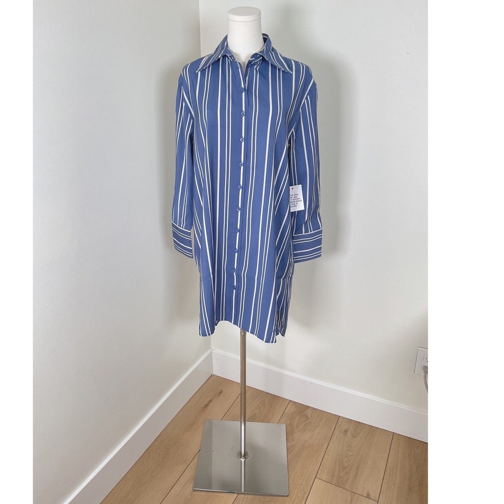 Topshop Striped Oversized Shirt Dress Blue White XS Size 0-2 Button Down Career